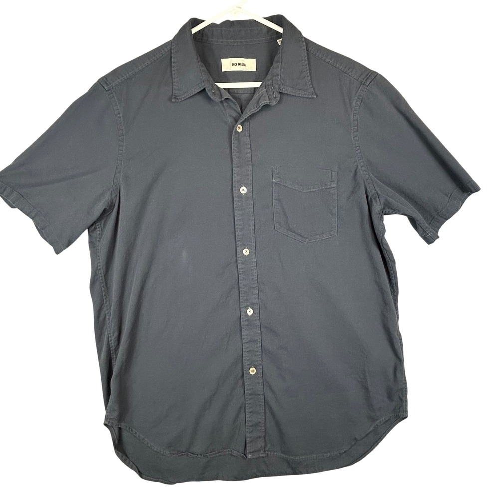 Buck Mason Mens XL Charcoal Gray Short Sleeve Button Down Cotton Shirt Pocket